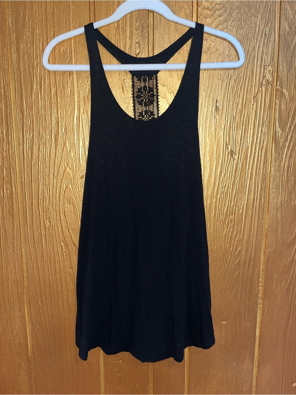 aerie Black Crochet-Back Racerback Tunic Tank